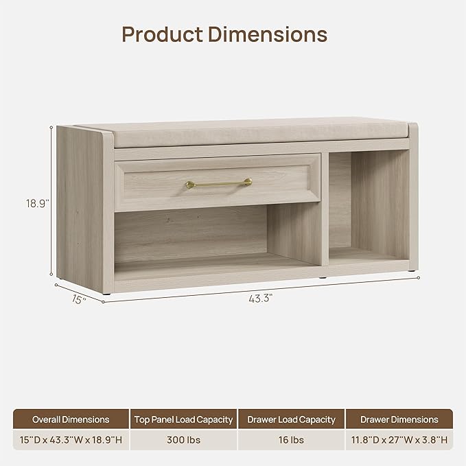 SICOTAS Shoe Benches with Storage Set of 2, Farmhouse 86.6" Extra Wide Entryway Benches with Cushion, Drawer & Tall Boot Shelf, 18.9" Comfort Height Seat for Hallway Bedroom Mudroom, Grey White Oak