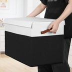 Gowee Large Toy Storage Box with Lid, Sturdy Toys Storage Chest Bin Organizer Basket with Dividers for Kids, Boys, Girls, Nursery, Closet, Bedroom, Playroom 25"x13" x16" (Black and White)
