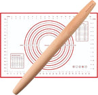 Muso Wood French Rolling Pin and Silicone Baking Mat Set, 15.75 Inch Beech Wood Tapered Rolling Pin for Fondant Pie Crust Cookie Pastry