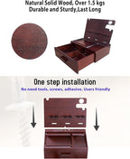 Nightstand Organizer with Drawer Built in 4 USB Charger, Wood Phone Docking Station with Dual Phone Charging Station for Apple Android Phones Anniversary Birthday Gifts for Men Dad Hunsband Mom
