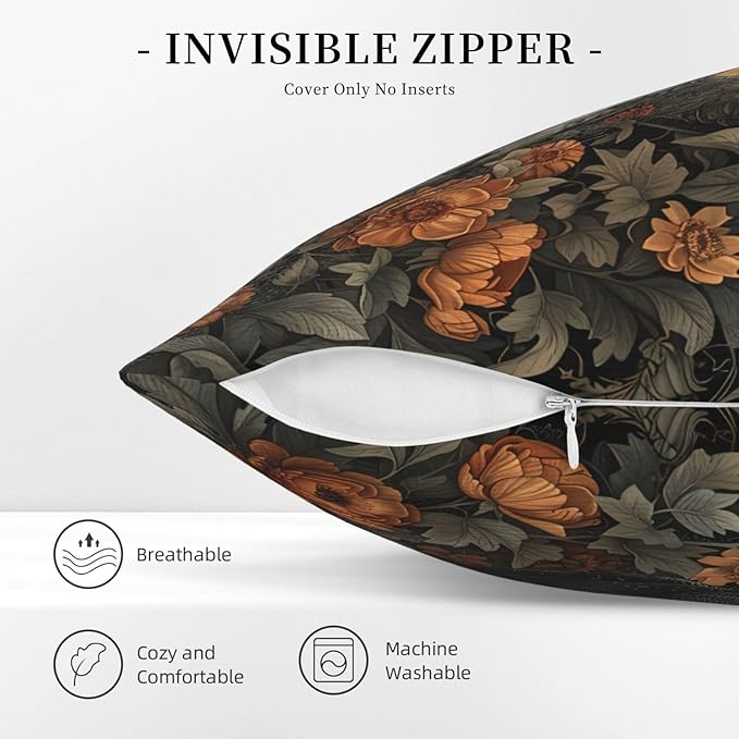 Mystical Raven Art Print Decor, William Morris Abstract Vintage Floral Design 18x18 inches Throw Pillow Covers Square Pillowcases Decor for Bed Couch Sofa Room Cushion Covers