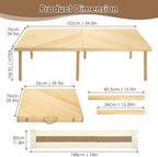 Folding Picnic Table with Table Runner, Portable Boho Low Picnic Table for Indoor Outdoor, 60" x 30" Wooden Table with Adjustable Heights for Camping, Wedding, Beach, Garden, Party(Large Size for 6)