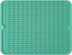 Large 14" x 11" Silicone Dish Drying Mat for Kitchen Counter, Easy clean, Quick Dry, Heat-resistant Dish Drainer Mat for Sink,Refrigerator or Drawer liner (Food Grade Silicone-Green)