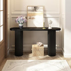 55" Fluted Console Table with Solid Wood Legs, Long Farmhouse Entryway Table with Rounded Corners, Morden Sofa Tables Behind Couch for Foyer, Entrance, Living Room, Hallway