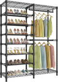 VIPEK S2 Heavy Duty Clothes Rack with Shoe Shelves Freestanding Clothing Rack with 8-Tier Shoe Rack, Double Hanging Rod, Adjustable Shelf, Walk in Closet Organizer Garment Rack, Black