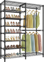 VIPEK S2 Heavy Duty Clothes Rack with Shoe Shelves Freestanding Clothing Rack with 8-Tier Shoe Rack, Double Hanging Rod, Adjustable Shelf, Walk in Closet Organizer Garment Rack, Black