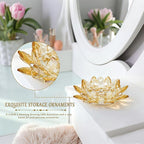 Crystal Flower Jewelry Tray, Luxury Transparent Decorative Trinket Dish for Rings, Earrings, Necklaces, Keys for Vanity Dresser Nightstand, Elegant Gift for Women Mother's Day (1, 6.3"(W)- Gold)