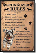 Metal Sign Tin Sign Vintage Wall Art Schnauzer Rules Tin Sign Garden Gift for Room 8×12 Inches with Metal Frame