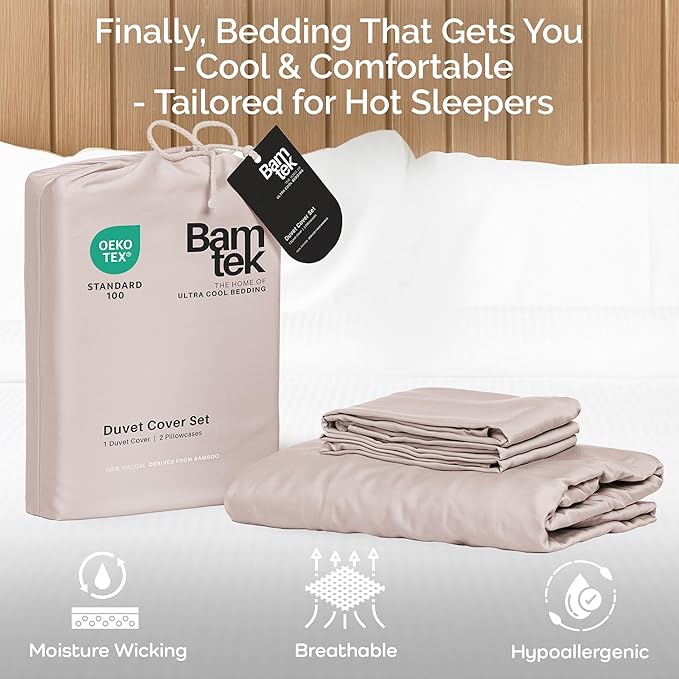 Duvet Cover Set - 100% Viscose Derived from Bamboo Duvet Cover King Size, 3 PC Luxury Cooling Duvet Cover for Hot Sleepers, Buttery Soft Comforter Cover & 2 PC King Pillowcases, Blush
