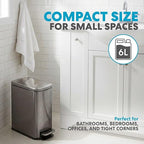 SIMPLI-Magic 6L/1.6G Stainless Steel Bathroom Trash Can with Hands-Free Foot Pedal, Quiet Soft-Close Lid, Compact Space-Saving Size