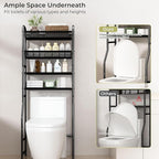 4-Tier Over The Toilet Storage Shelf and Rack | Above Toilet Organizer with Metal Frame & Vinyl Mesh, Space-Saving Unit for Bathroom and Laundry Room, Black