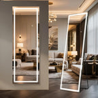 Kosmonia 65x22 Frameless Full Length Mirror, Dimmable 3 Color LED Light w/Memory Function, Distortion Free, HD Reflection & Anti Desilvering, Tempered Glass, Easy Setup w/Stand, Wall/Standing