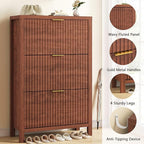 YOMILUVE Shoe Cabinet Storage for Entryway, Fluted Shoe Cabinet with 3 Flip Drawers, Hidden Shoe Rack Tall Freestanding Shoe Organizer with Legs for Hallway, Walnut