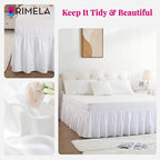 RIMELA Queen Bed Skirt 14 Inch Drop White, Wrap Around Elastic Bed Skirts Queen Size Dust Ruffle, Bedskirt for Adjustable Bed Base Solid Silky Fabric Machine Washable Easy to Install