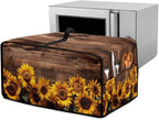 Microwave Oven Cover Vintage Sunflower Wood Grain Print Waterproof Toaster Oven Dustproof Cover Large Size Kitchen Appliance Protector with Storage Bag Machine Washable, S