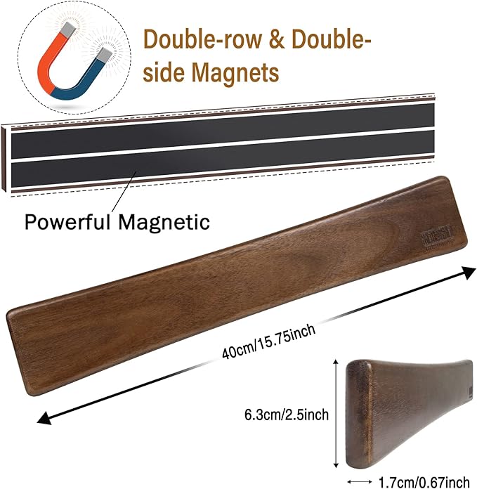 HOSHANHO Magnetic Knife Strips, Magnetic Knife Holder for Wall 16 Inch, Acacia Wood Knife Magnetic Strip Use as Knife Bar, Knife Holder for Kitchen Utensil Organizer