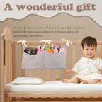 Dormitory Bed-Bunk Organizing Bag Nappy-bags Organizer Bedside Hanging Bags Milk Bottle Bib-Storage Bag Crib Organizer Bag Baby Nappy-Bag cotton (Light grey)