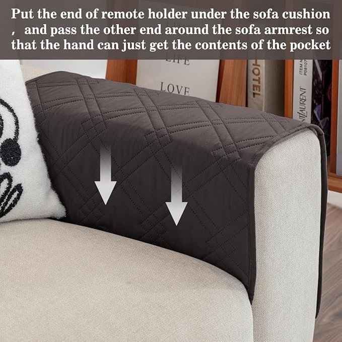 Couch Armrest Organizer Remote Control Holder Bedside Caddy with 6 Pockets, Non-Slip Armchair Caddy Sofa Armrest Organizer for Tv Remote Control, Magazine, Cell Phone, Chocolate