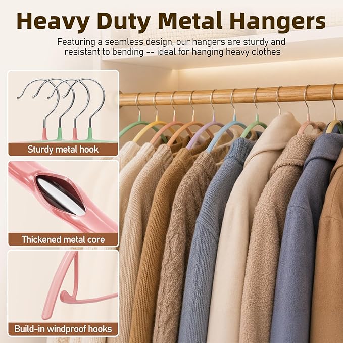 Heavy Duty Metal Coat Hangers 28 Pack, Sweater Hangers No Shoulder Bump, Non-Slip PVC Coating, Space Saving Clothes Hangers for Sweaters, Coats, Shirts, Skirts, Jackets, Pants