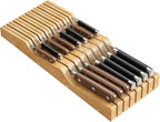 Bamboo In-Drawer Knife Block for 15 Knives(Not Included), Knife Drawer Organizer,Knife Holder Countertop,Block Knife Storage Organizer for Kitchen