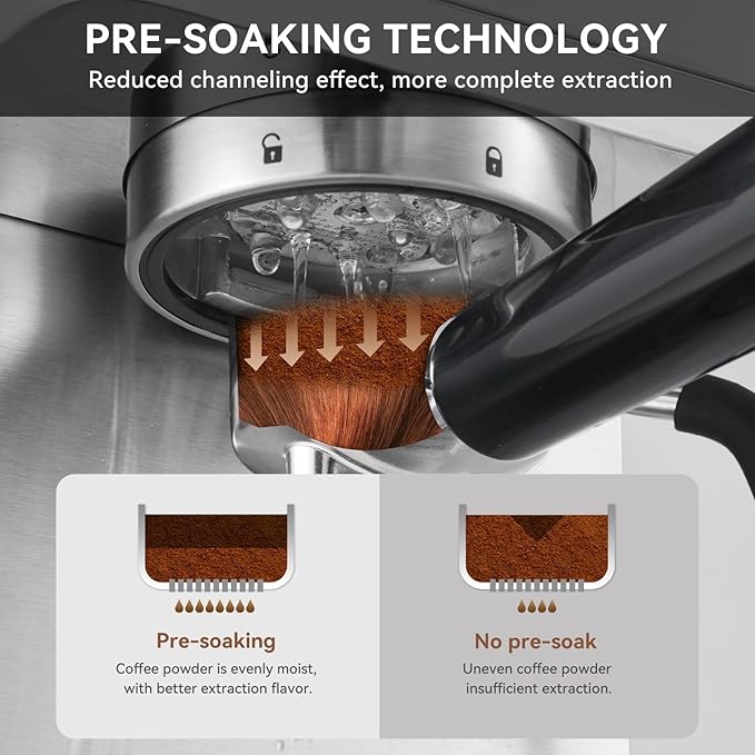 Olayks Espresso Machine 20 Bar, Brush Stainless Steel Espresso Maker with Milk Frother Steam Wand, 1400W Espresso Coffee Machine with 1.8L Removable Water Tank for Latte, Cappuccino,Machiato