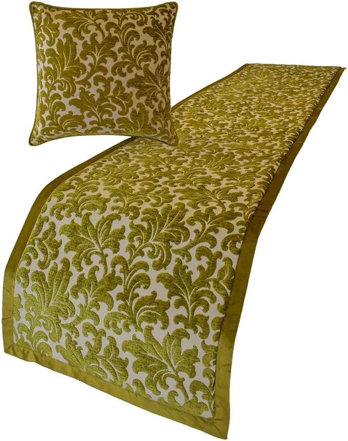 The HomeCentric King/Queen/Twin Chartreuse Designer Full 68"x18" Bed Runner Without Pillow Cover, Velvet, Floral Pattern Bed Scarf on Velvet Fabric - Enchanted Chartreuse