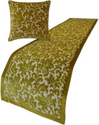 The HomeCentric King/Queen/Twin Chartreuse Decorative CA King 86"x18" Bed Runner with Pillow Cover, Velvet, Floral Pattern Bed Scarf on Velvet Fabric - Enchanted Chartreuse