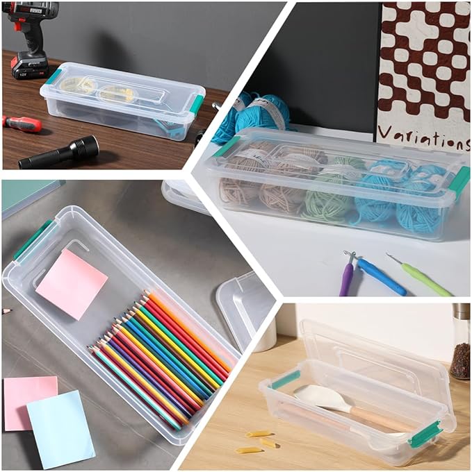 Plastic Storage Containers Clear Craft Storage Bins with Grey Handle,Organizer Box with Durable Lids Stackable Containers for Organizing Craft and Tools (8 Pack-4 Quart Green)