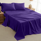 DREAMCARE Queen Sheet Set – 4 pcs Cooling Sheets – up to 21” Extra Deep Pocket Queen Sheets – Hotel Luxury Sheets & Pillowcases – Superior Softness 100% Fine Microfiber with Side Pocket – Purple
