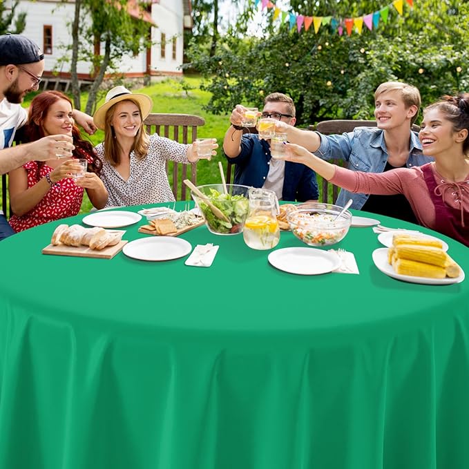 16 Pack Green Plastic Tablecloth for Round Tables, Premium Decorative Green Disposable Table Cloths for Parties, Round Party Table Cover for Birthday Anniversary Graduation Picnic Party, 84 Inch