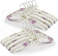 Anti Slip Satin Padded Clothes Hangers for Women Foam Sweater Hangers - Fancy Thick Padded Coat Hanger No Bump Floral Canvas Cover for Adult, Bridesmaid, Wedding Gown Closet (Pack of 10)