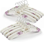 Anti Slip Satin Padded Clothes Hangers for Women Foam Sweater Hangers - Fancy Thick Padded Coat Hanger No Bump Floral Canvas Cover for Adult, Bridesmaid, Wedding Gown Closet (Pack of 10)