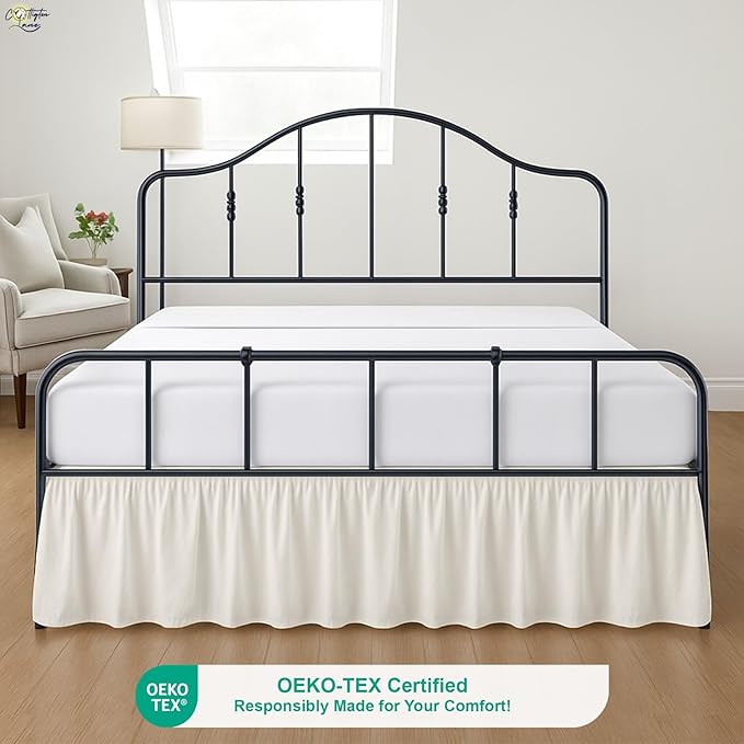 Cottington Lane Ruffled Bed Skirt Twin Size with Split Corner, Brushed Microfiber Hotel Quality Ivory Dust Ruffle, 12 Inch Drop Gathered Bedskirt, Soft and Stylish, Shrinkage and Fade Resistant