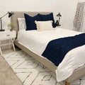 Bed Runner Set - 100% Pure Cotton 800 Thread Count - Luxury 1 Pinch Pleated Bed Runner and 2 Pillow Cover - 3 Piece Pinch Pleated Bed Runner Set California King, Navy Blue