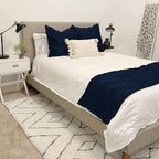 Bed Runner Set - 100% Pure Cotton 800 Thread Count - Luxury 1 Pinch Pleated Bed Runner and 2 Pillow Cover - 3 Piece Pinch Pleated Bed Runner Set California King, Navy Blue