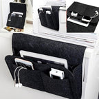 Bringsine 5 Pockets Bedside Caddy, Felt Bed Storage Organizer Hanging Bag Holder for Magazine Book Phone Tablet iPad Cables Remote and Glasses Holder Home Dorm Bed Sofa-Black