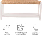 Alaterre Furniture Bench with Handcrafted Woven Rope Seat - Newport Collection 40-Inch Wood Bench with Storage Shelf for Entryway or Hallway - Indoor Furniture (White)
