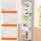 OneDream 5-Tier Over the Door Organizer with Removable Storage Caddy, Baby Clothes Organizer for Nursery, Hanging Behind Door Storage with Clear Pockets and Side Mesh Compartments, Beige