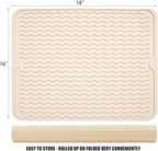 Silicone Dish Drying Mat for Multiple Usage, Easy clean, Eco-friendly, Heat-resistant Dish Drainer Mat for Kitchen Counter,Sink,Refrigerator or Drawer liner (18" x 16", BEIGE)