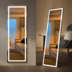 Kosmonia 65x22 Frameless Full Length Mirror, Dimmable 3 Color LED Light w/Memory Function, Distortion Free, HD Reflection & Anti Desilvering, Tempered Glass, Easy Setup w/Stand, Wall/Standing