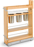 Rev-A-Shelf Maple Pullout Utensil Organizer with 3 Bins & BLUM Soft-Close Full Extension Slides, for Full-Height Base Cabinets, Adjustable Shelves, Min Opening Width of 5.5", 448UT-BCSC-5C