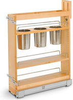 Rev-A-Shelf Maple Pullout Utensil Organizer with 3 Bins & BLUM Soft-Close Full Extension Slides, for Full-Height Base Cabinets, Adjustable Shelves, Min Opening Width of 5.5", 448UT-BCSC-5C