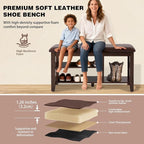 PY HOME & SPORTS Shoe Rack for Entryway 39.4": 2-Tier Shoe Storage Bench, Adjustable/Removable Shelves, Rubberwood Shoe Benches for Hallway, Porch, Bathroom, Brown