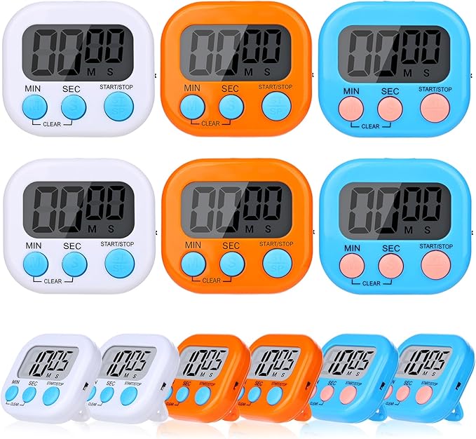 12 Pack Digital Kitchen Timers for Cooking, Small Magnetic Countdown Classroom Timer for Teachers Kids, Big Digits Loud Alarm Backing Stand Timers for Kitchen, Shower, Study, Work, Exercise Training