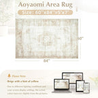 Vintage Living Room Area Rug - 5x7 Large Machine Washable Boho Moroccan Distressed Farmhouse Rugs for Bedroom - Soft Non-Slip Indoor Floor Accent Rugs for Office Dining Room (Beige, 5' x 7')