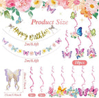 SUNBEAUTY 22PCS Butterfly Birthday Party Decorations Pre-strung Birthday Banner Garland for Women & Girls Colorful Butterfly Hanging Swirls Decorations Summer Themed Ceiling Decor for Kids Bday party