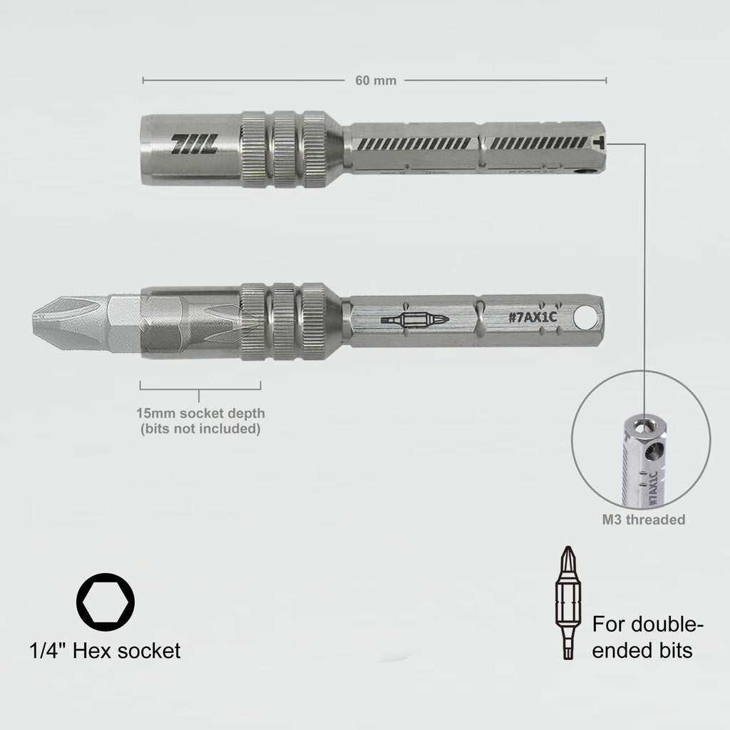 711L Magnetic Bit Extension 15mm Deep Socket – 3-in-1 T/L Handle, Double-Ended Bit Ready (2-Pack)