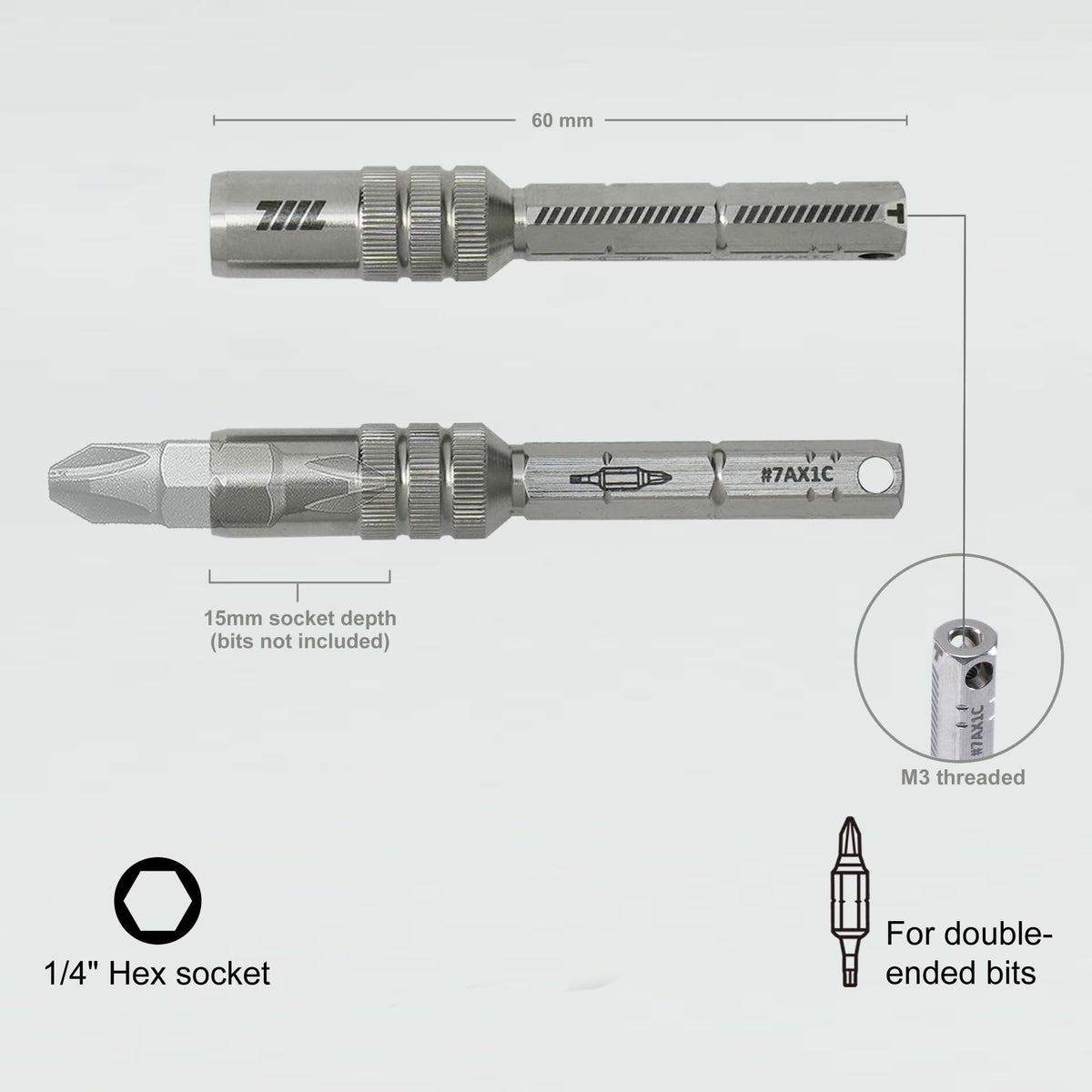711L Magnetic Bit Extension 15mm Deep Socket – 3-in-1 T/L Handle, Double-Ended Bit Ready (2-Pack)