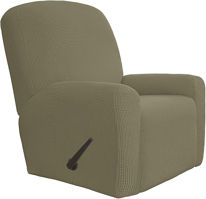 Easy-Going 4 Pieces Oversized Recliner Stretch Sofa Slipcover Sofa Cover Furniture Protector Couch Soft with Elastic Bottom Polyester Spandex Jacquard Fabric Small Checks Khaki,X-Large