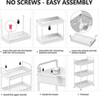 SOLEJAZZ 3 Tier Rolling Storage Cart with Wheels Slim Craft Nail Makeup Snack Art Baby Utility Cart Organizer on 2 Lockable Wheels for Bathroom Laundry Room Kitchen Bedside Narrow Spaces, White